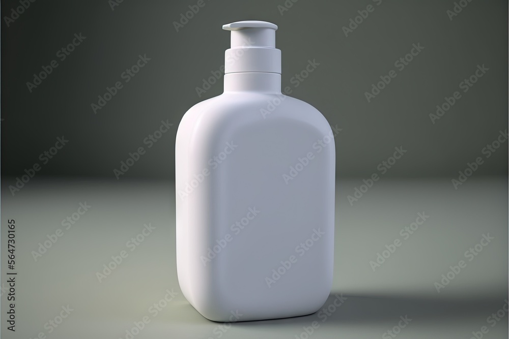 a white bottle with a white cap on a gray background with a shadow of