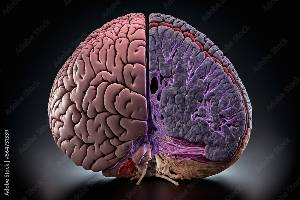a computer image of a human brain with the left and right halves ...