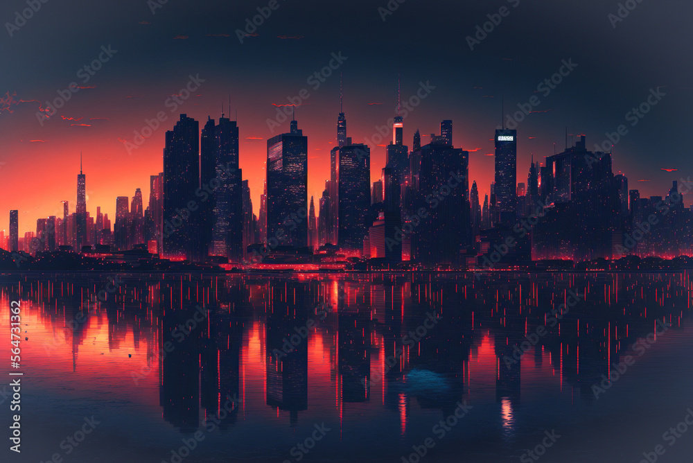 city skyline at sunset