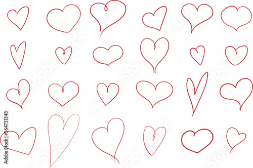 Hand drawn heart collection. Doodle simple hearts in different shapes. Love theme