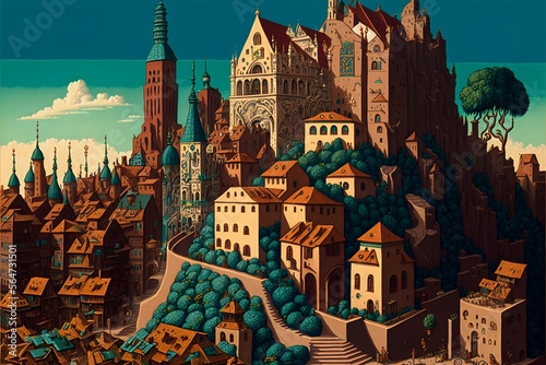 Budapest in the style of Pieter Bruegel photo