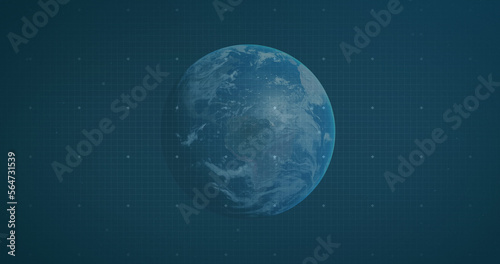 Composition of white spots and globe on blue background