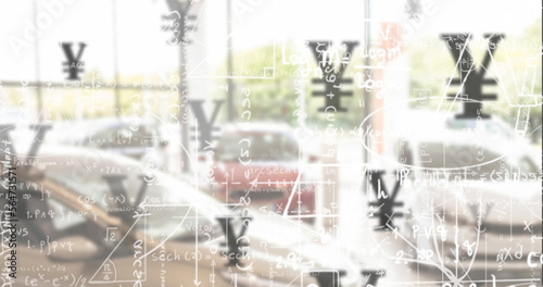 Composition of mathematical equations over yen symbols and car salon