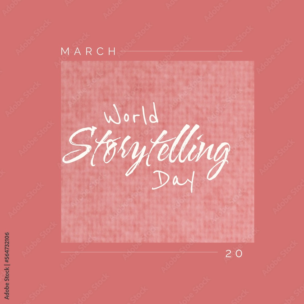 Composition of world storytelling day text over pink background with copy space Composition of world storytelling day text over pink background with copy space