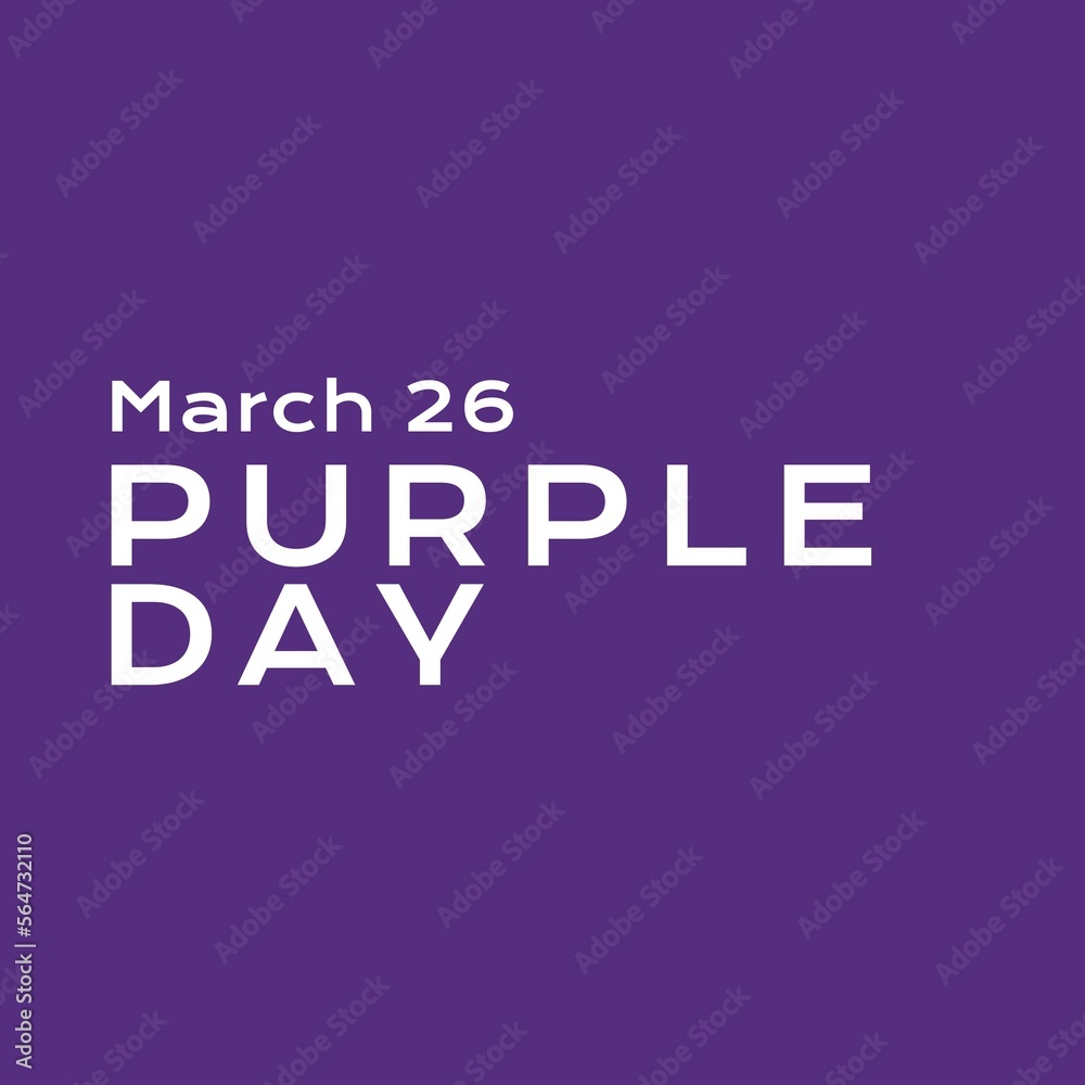 Illustration of 26 march and purple day text isolated over purple background, copy space