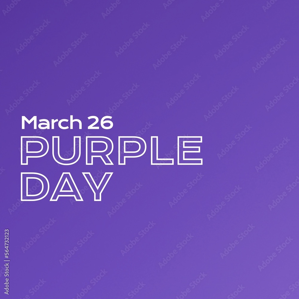 Illustrative image of 26 march and purple day text on purple background, copy space Illustrative image of 26 march and purple day text on purple background, copy space
