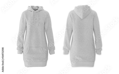 Hoodie dress mockup. Front and back on a white background.