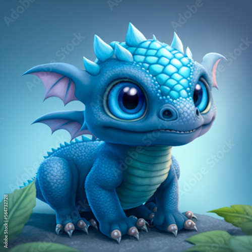 a cute adorable baby dragon 3d illustation stands in nature