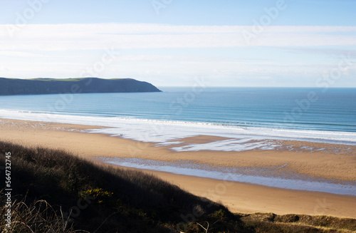 Aerial view of the beach  surf and seascape of Woolacombe beach at sunrise