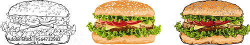 set of hamburgers isolated on transparent background. food vector illustration