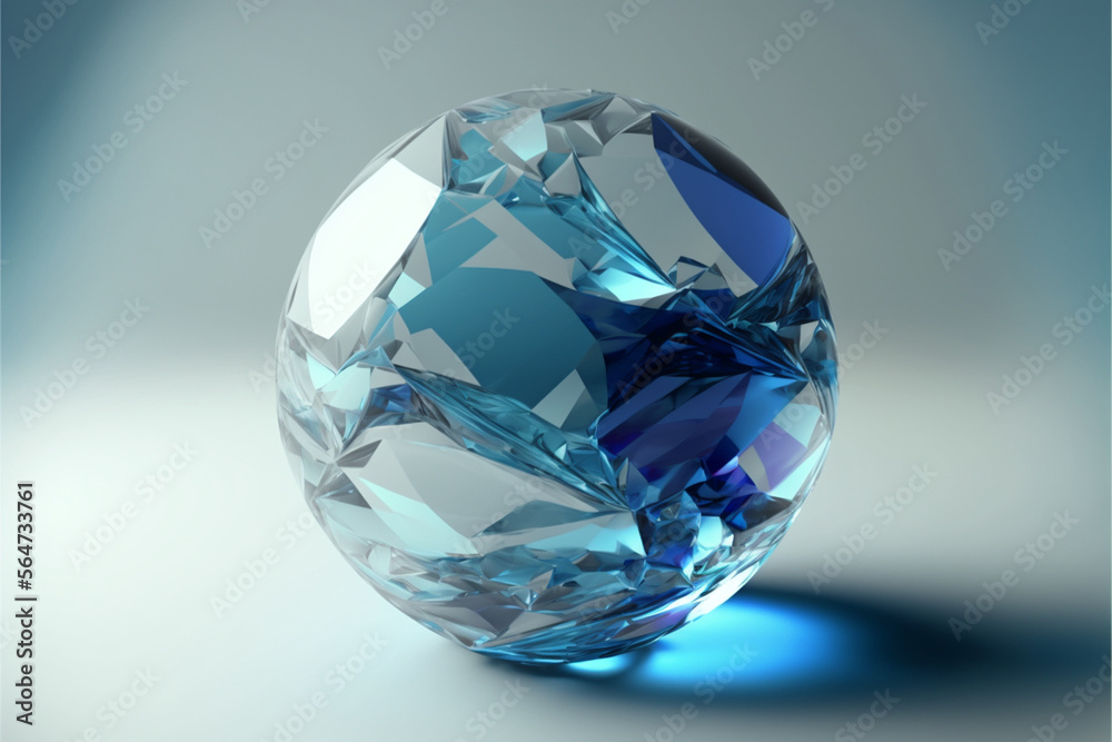Perfect transparent crystal blue sphere, white background, Generative AI Perfect transparent crystal blue sphere, white background, Generative AI