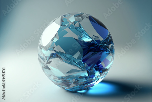 Perfect transparent crystal blue sphere  white background  Generative AI