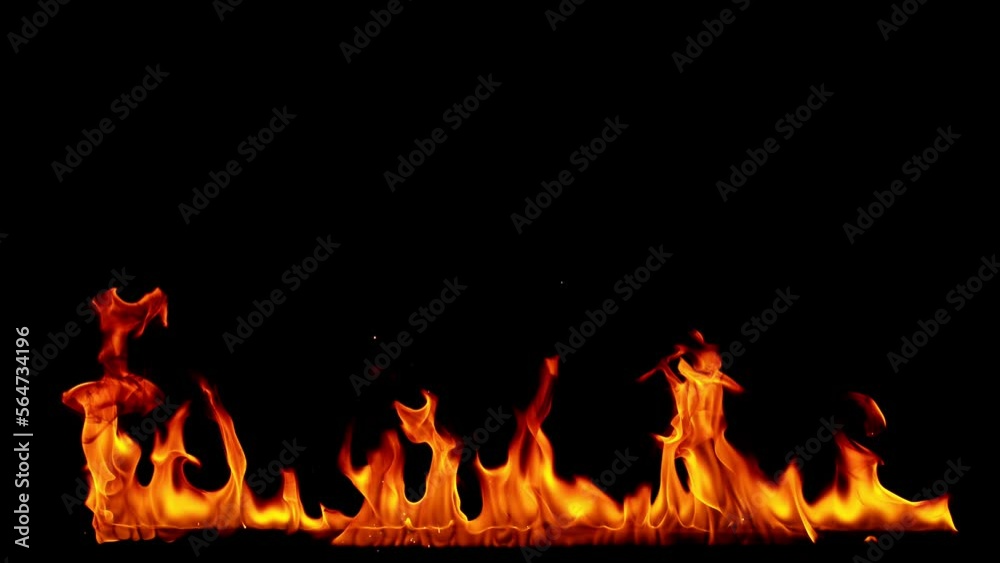 Super slow motion of fire isolated on black background. Filmed on high speed cinema camera