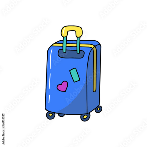 Drawing cute cartoon illustration travel suitcase flat vector luggage sticker doodle style migration tourism isolated on white background
