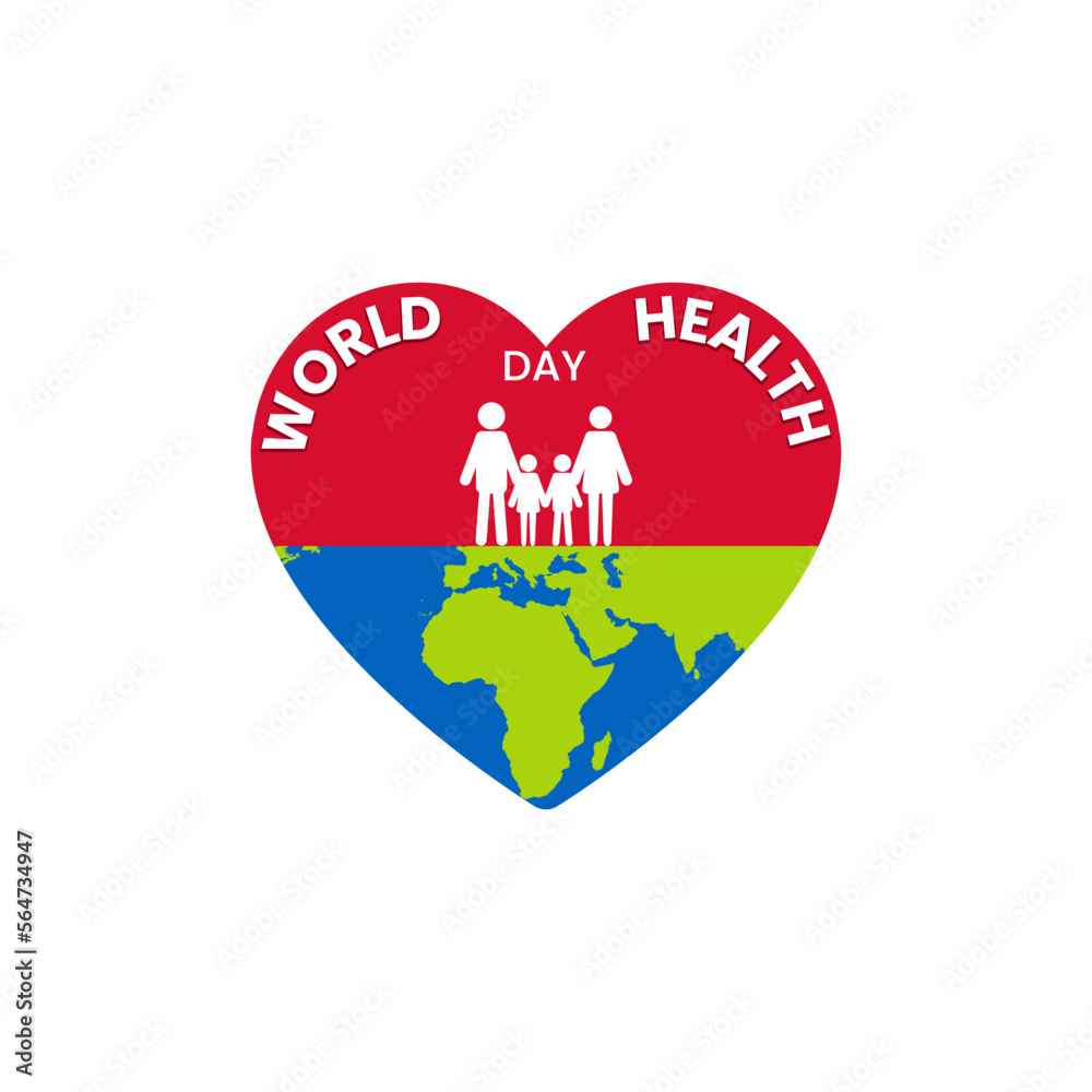 World health day with earth shaped heart with family silhouette vector design World health day with earth shaped heart with family silhouette vector design