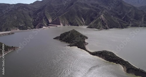 Pyramid Lake in California. It is a reservoir formed by Pyramid Dam on Piru Creek in the eastern San Emigdio Mountains, near Castaic, Southern California, in Los Padres National Forest photo