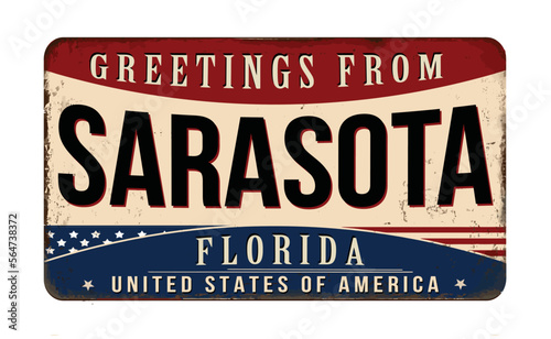 Greetings from Sarasota vintage rusty metal sign