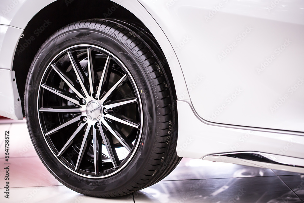 Wheels and wheels closeup, sale of car tires, wheels in a car