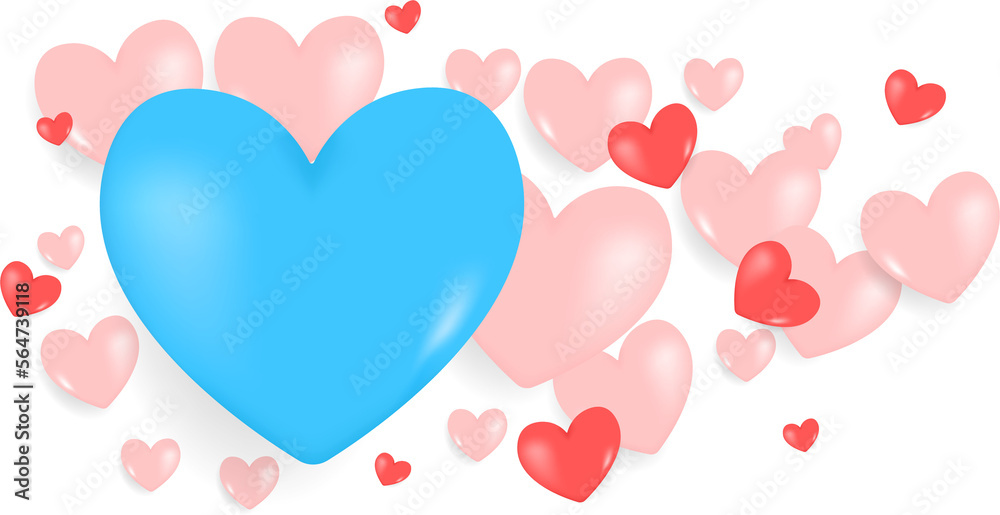 Realistic hearts decoration on transparent background with empty space for your message.  Anniversary card design such as Valentine's day, Mother's Day and Wedding. Vector illustration concept