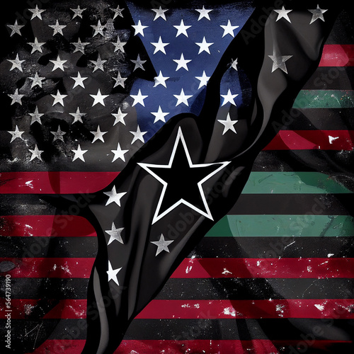 Black Liberation African American flags and stars. Black History Month. Juneteenth African American Holiday Celebrating Freedom. AI generated