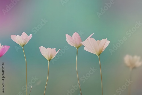 pink poppies flowers in the garden, soft colors generative ai illustration with copy space photo