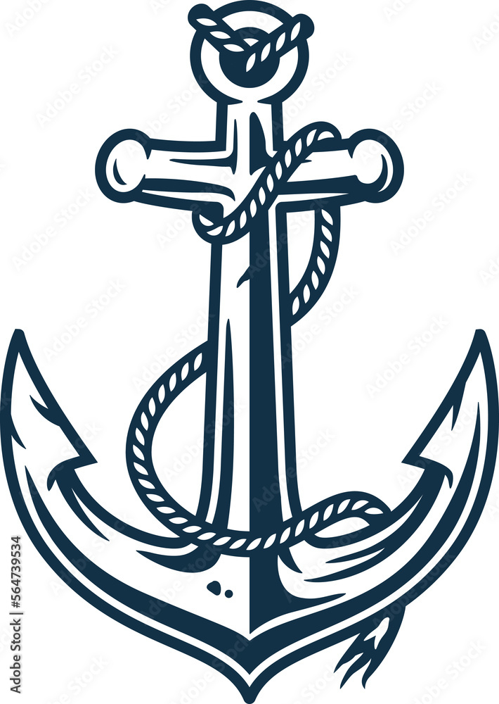 Nautical ship anchor isolated white background. Vector illustration for  marine design. Stock Illustration