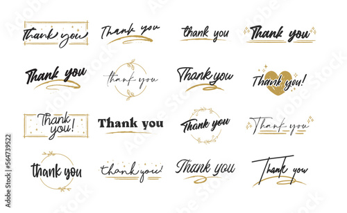 THANK YOU hand lettering designs. Thanks compositions written with decorative calligraphic font.