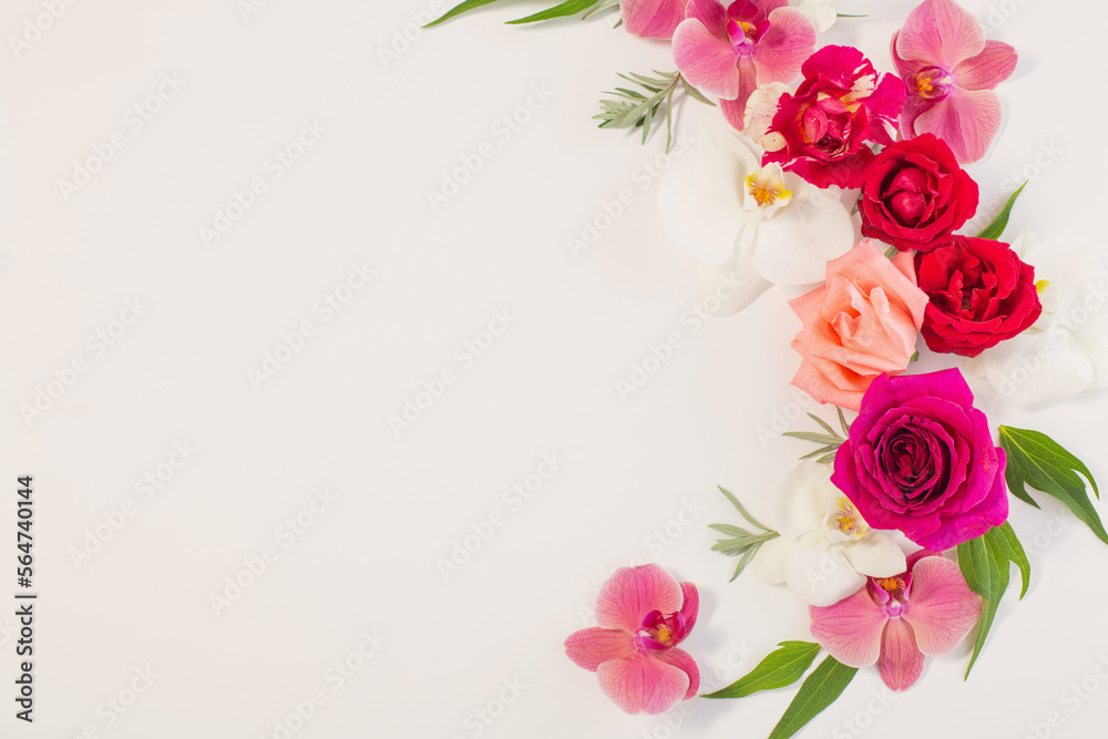 pattern of summer flowers on white background