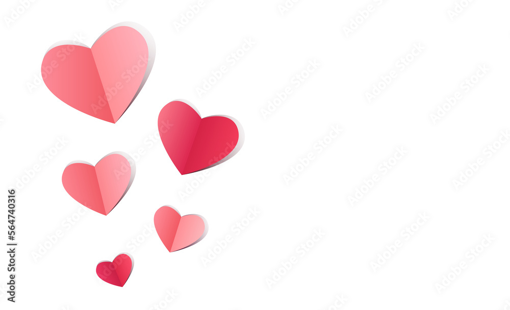 Valentine's Day Background with Red and Pink Paper Hearts png Cut Out Illustration on Transparent Background with Copy Space