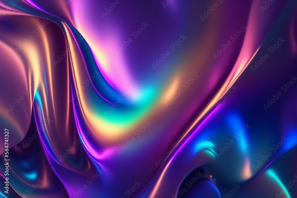 Metallic dreamy holographic background pattern, trendy iridescent rainbow unicorn texture, Modern pearlescent blurry abstract swirl illustration - obrazy, fototapety, plakaty 