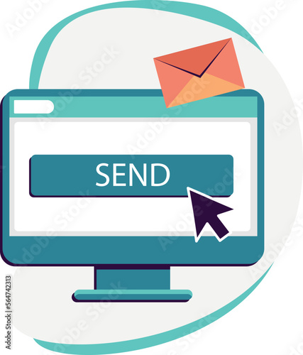 sending letter from computer via email vector drawing