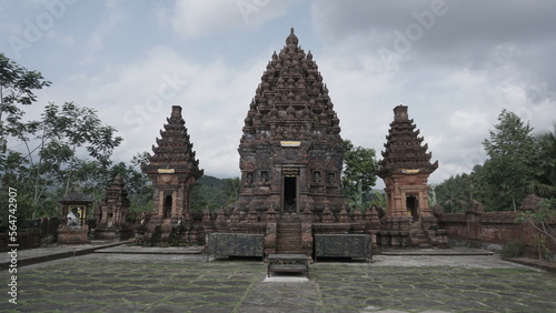 The landscape looks in front of the temple with Javanese architecture. Hindu religious temple.