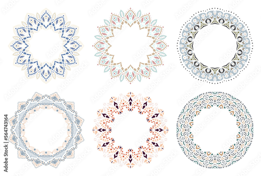Hand drawn set of decorative round frames for design with floral ornaments. Circle mandala frame. Templates for printing postcards, invitations, books, textiles, yoga, invitation, graphic design Hand drawn set of decorative round frames for design with floral ornaments. Circle mandala frame. Templates for printing postcards, invitations, books, textiles, yoga, invitation, graphic design