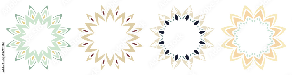 Obraz premium Hand drawn set of decorative round frames for design with floral ornaments. Circle mandala frame. Templates for printing postcards, invitations, books, textiles, yoga, invitation, graphic design
