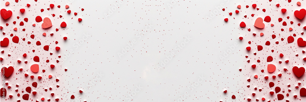 Fototapeta premium Valentine's Day Gray White Background With Popped Out Hearts, Banner Design, Copy Space For Adding Text in center | Generative Art 