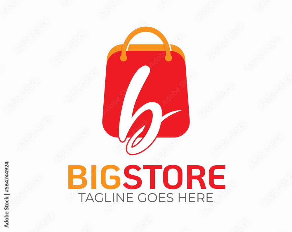 Initial Letter B Logo. Letter B logo on Orange Shopping Bag Vector Illustration isolated on White Background. Use for Online Store Business and Branding Logos. Flat Vector Logo Design EPS Template Initial Letter B Logo. Letter B logo on Orange Shopping Bag Vector Illustration isolated on White Background. Use for Online Store Business and Branding Logos. Flat Vector Logo Design EPS Template