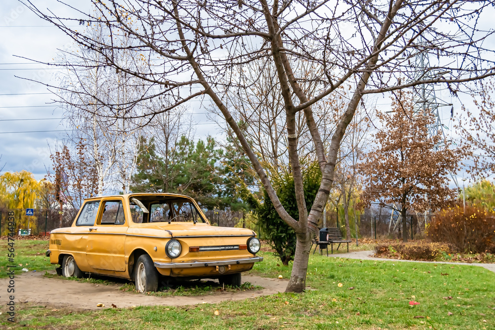 Photography on theme super old retro car Zaporozhets Photography on theme super old retro car Zaporozhets
