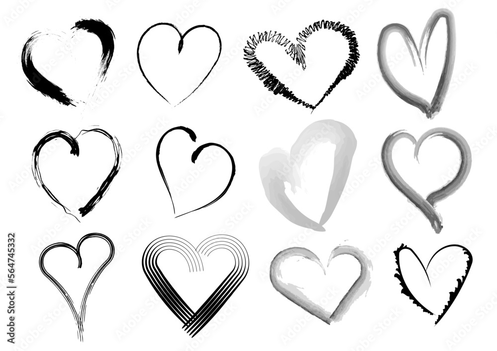Set of hand drawn vector hearts