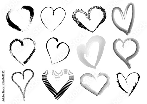 Set of hand drawn vector hearts
