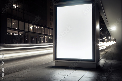 Mockup of a blank vertical billboard for advertisements along the country road at night   Night sky background   Mock-up of a billboard   Generative Ai   Advertising billboard 