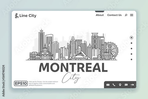 Montreal, Canada architecture line skyline illustration. Linear vector cityscape with famous landmarks, city sights, design icons. Landscape with editable strokes.