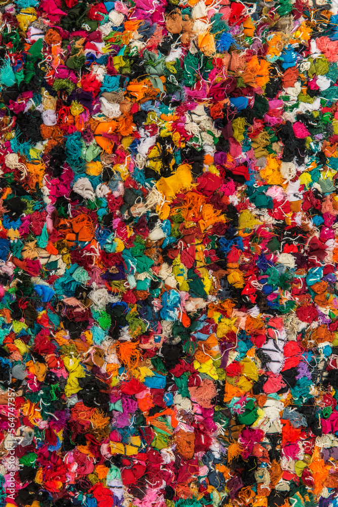 Top view of colorful shag rug Top view of colorful shag rug