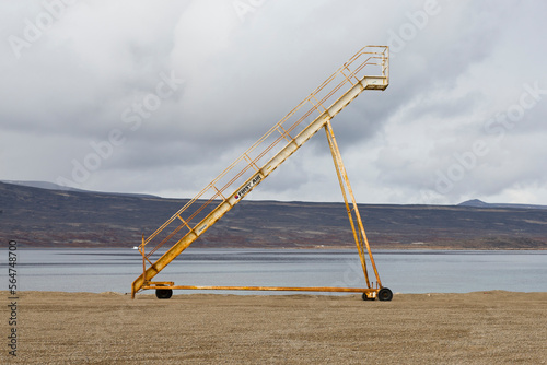 Plane ladder at the Qikiqtarjuaq airport in Northern Canada. photo