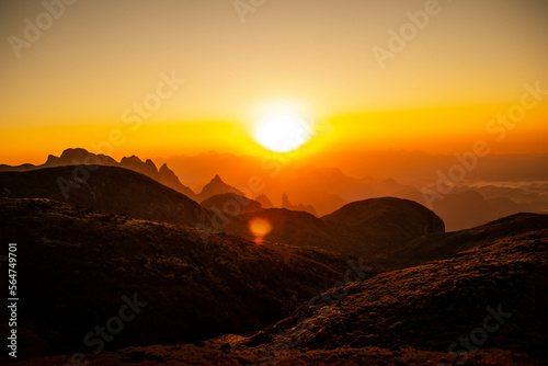 Beautiful sunrise, in the Serra dos Orgãos in Brazil amidst the mountains. Perfect landscape.