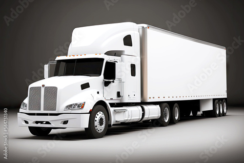 Foto modern truck cab with white cargo in trailers car trailer