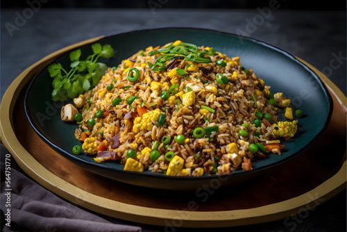 Fried Rice with vegetables on a Plate, Gourmet Food Meal Product healthy Menu, Illustration generative ai 