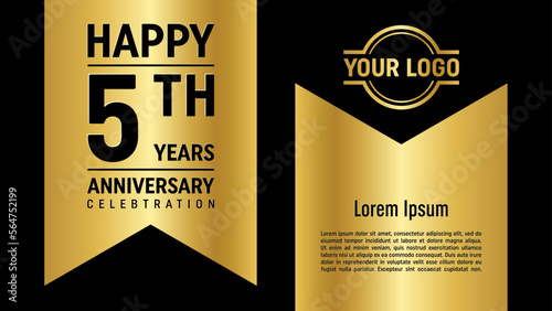 5th anniversary template design concept with golden ribbon. Vector Template illustration photo