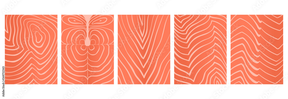 Cartoon salmon fillet texture. Sashimi slices, trout red fish pieces ...