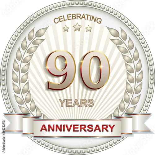 90 years anniversary. Vector silver design background for celebration, congratulation and birthday card, logo