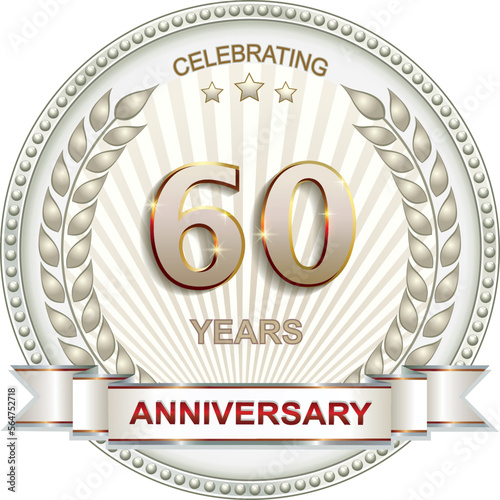 60 years anniversary. Vector silver design background for celebration, congratulation and birthday card, logo